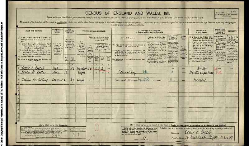 Collis (Ethel Constance nee Walker) 1911 Census